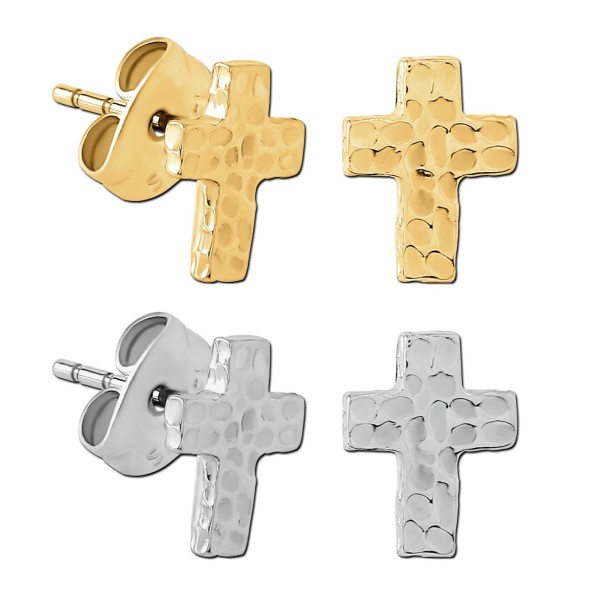 Edelstahl Damen Ohrringe Ohrstecker Kreuz gehämmert Christi Jesus Z580